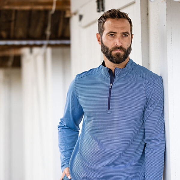 Cutter & Buck Virtue Eco Pique Micro Stripe Recycled Mens Big & Tall Quarter Zip Miniaturansicht