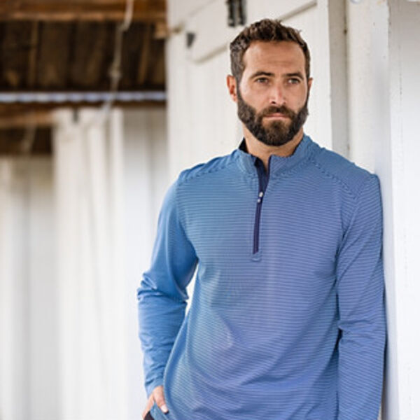 Cutter & Buck Virtue Eco Pique Micro Stripe Recycled Mens Quarter Zip Miniaturansicht