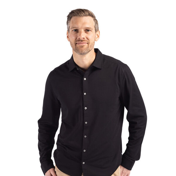 Cutter & Buck Advantage Tri-Blend Eco Soft Pique Long Sleeve Knitted Mens Button Down Miniaturansicht