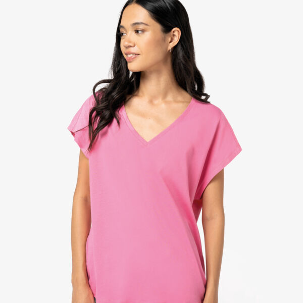 Umweltfreundliches Loose Damen-T-Shirt mit V-Ausschnitt Miniaturansicht
