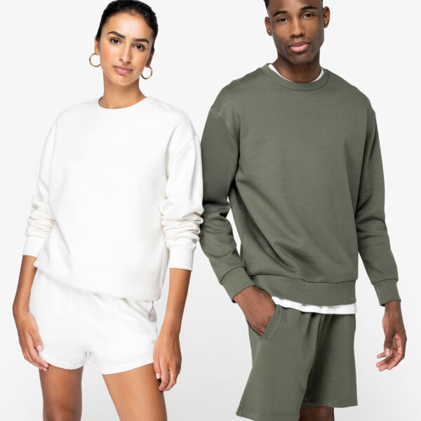 Umweltfreundliches Unisex Sweatshirt mit Rundhalsausschnitt und hängenden Schultern aus gebürstetem Molton Miniaturansicht